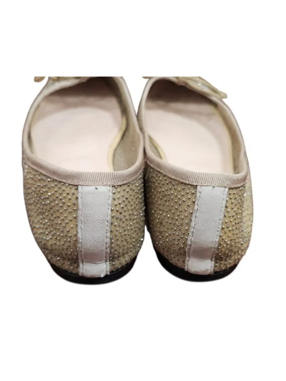 Pretty Ballerinas Size 40 Crystal Studded Ballet Flats Beige Gold Spain EU 40 - Picture 8 of 14